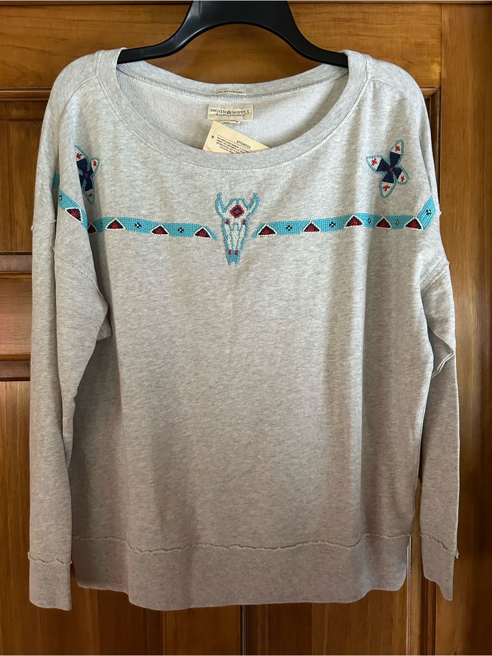 Denim & Supply Ralph Lauren Light Gray Southwestern Embroidered Sweatshirt